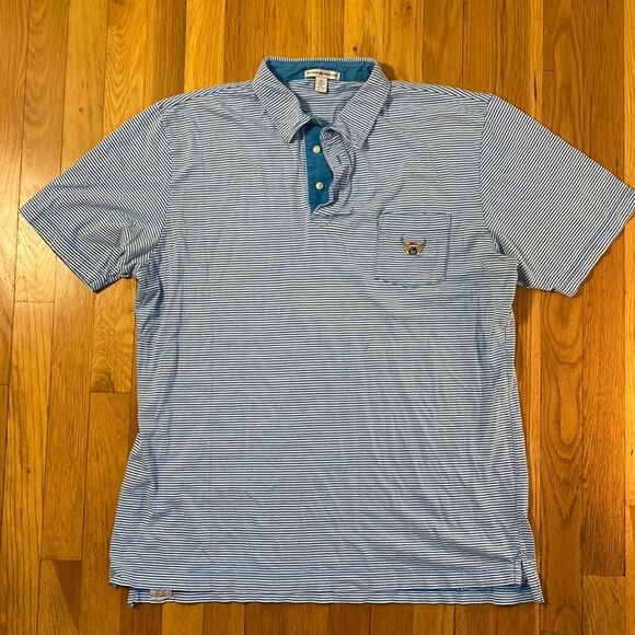 Peter Millar Men's medium blue white stripe pima cotton polo shirt XL - Picture 1 of 3